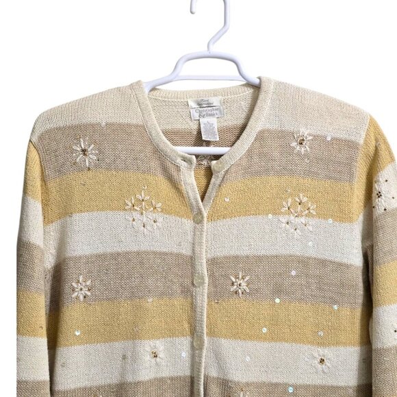 Christopher & Banks Vintage Hand Embroidered Beaded Silk Blend Cardigan Sz L - Picture 2 of 10